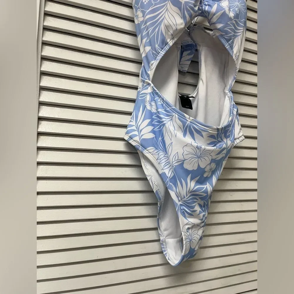 Hurley Blue and White Floral Kids One Piece Swimsuit
